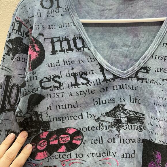 Y2k Glima Top Graphic Print Womens S Baby Tee V Neck Saint Louis Blues Music - Picture 7 of 8